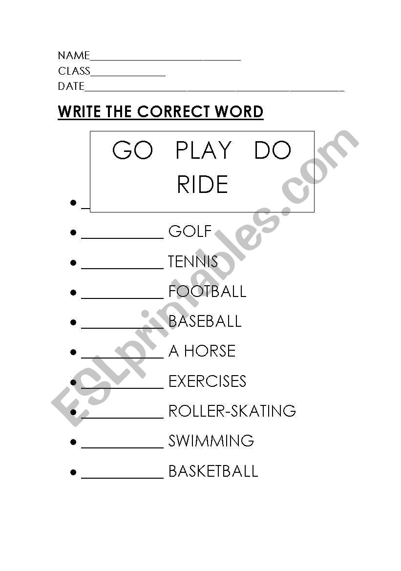 go, play, do or ride worksheet