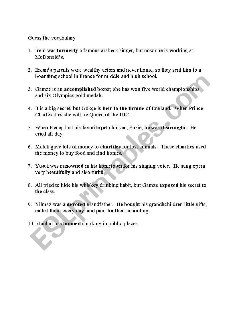 guess the vocabulary worksheet
