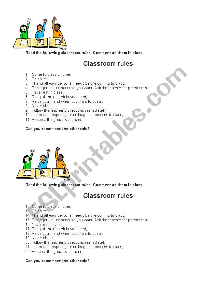 classroom rules worksheet