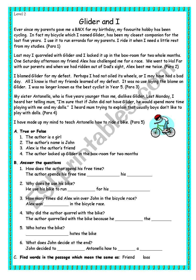 Glider and I worksheet