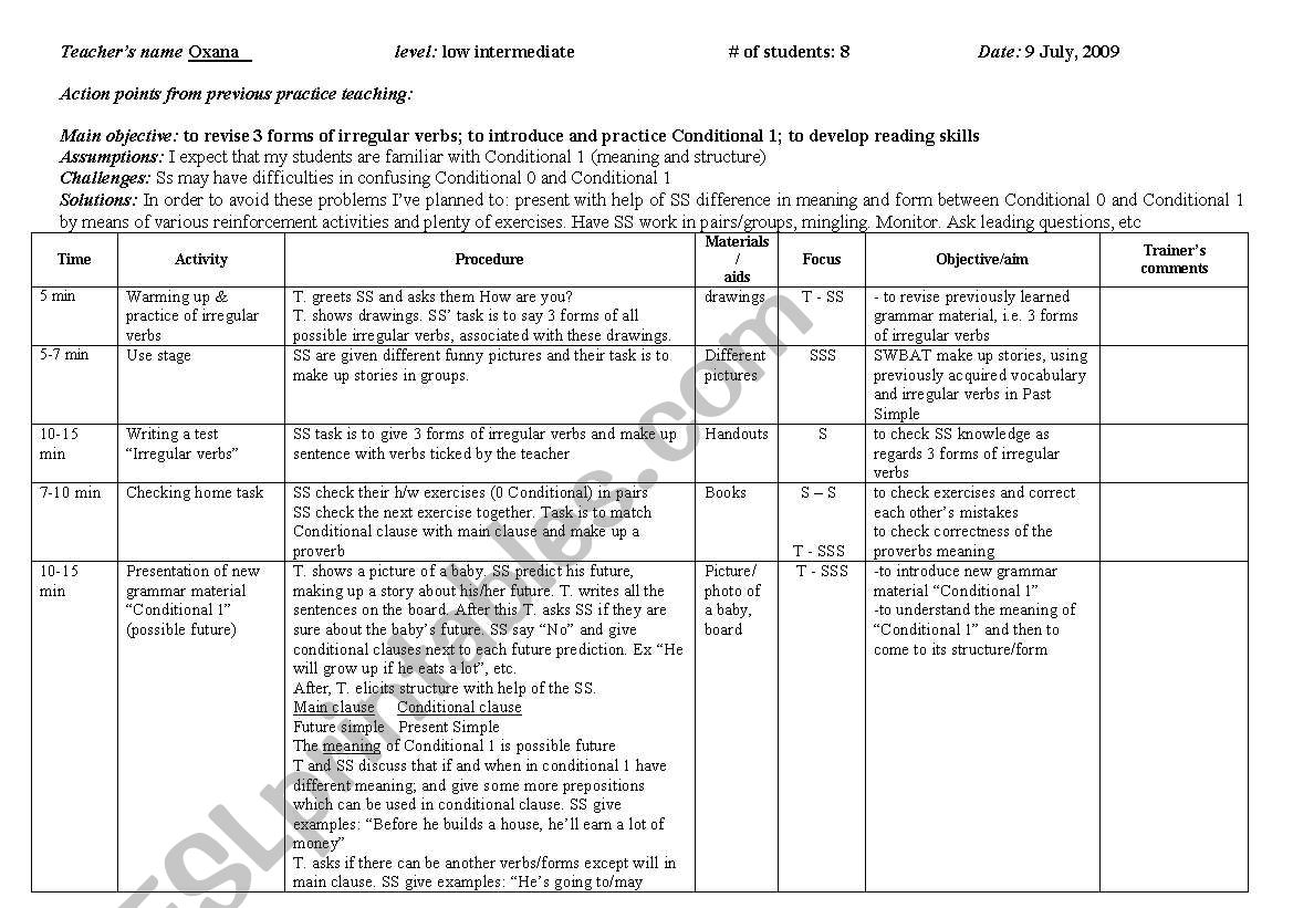 Conditionals worksheet