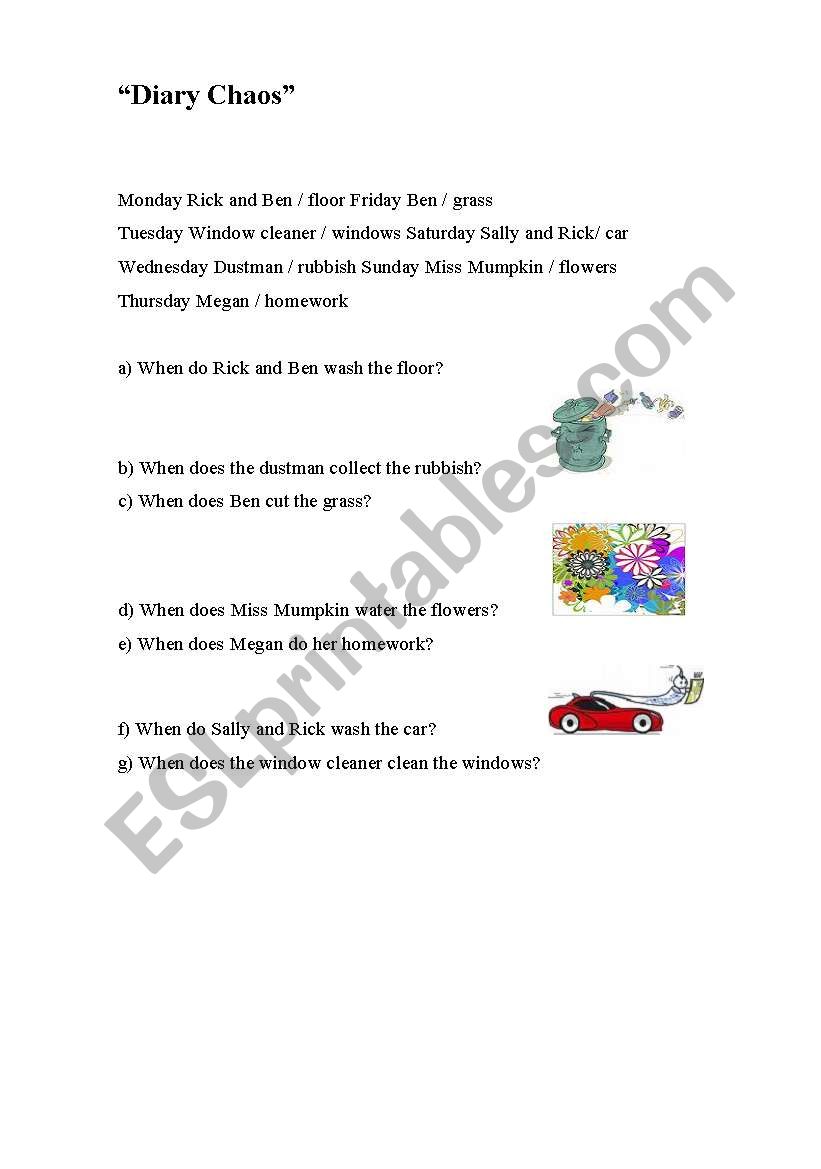 Diary Chaos worksheet