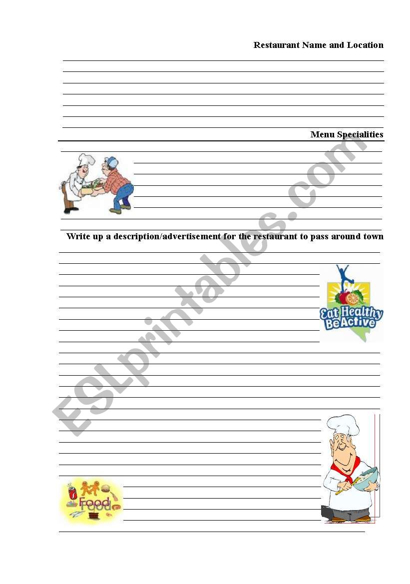 Restaurant worksheet