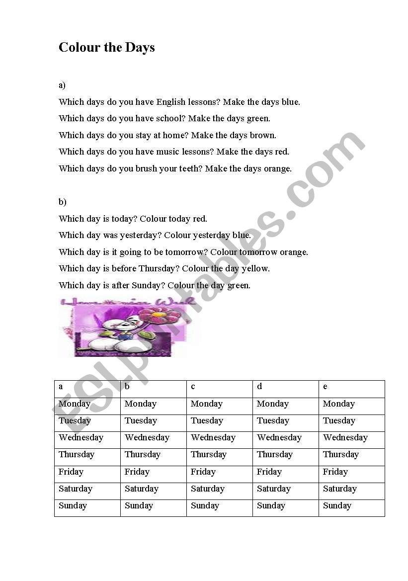 Colour the Days worksheet