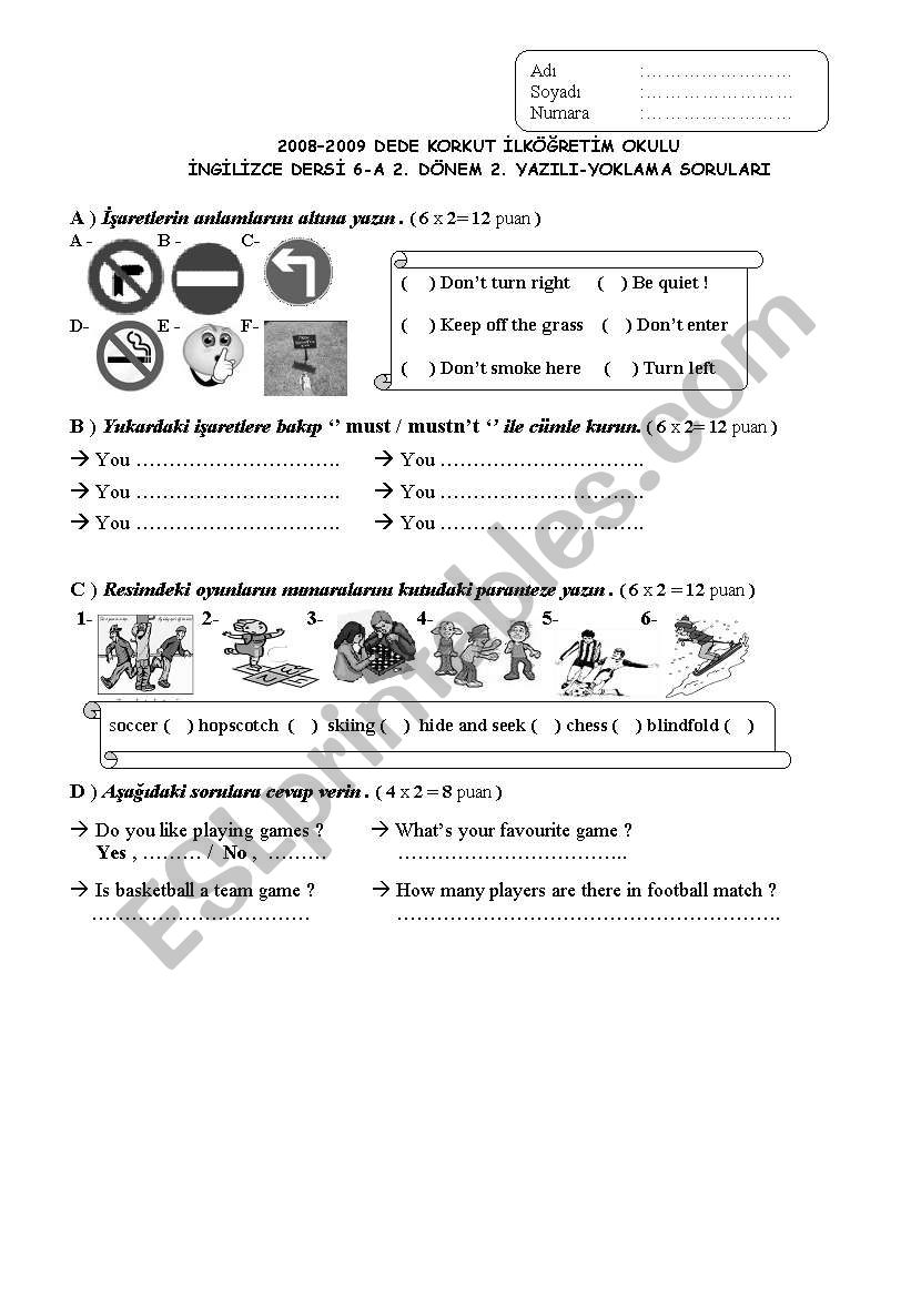 6th grade 2nd term 2nd exam paper part1