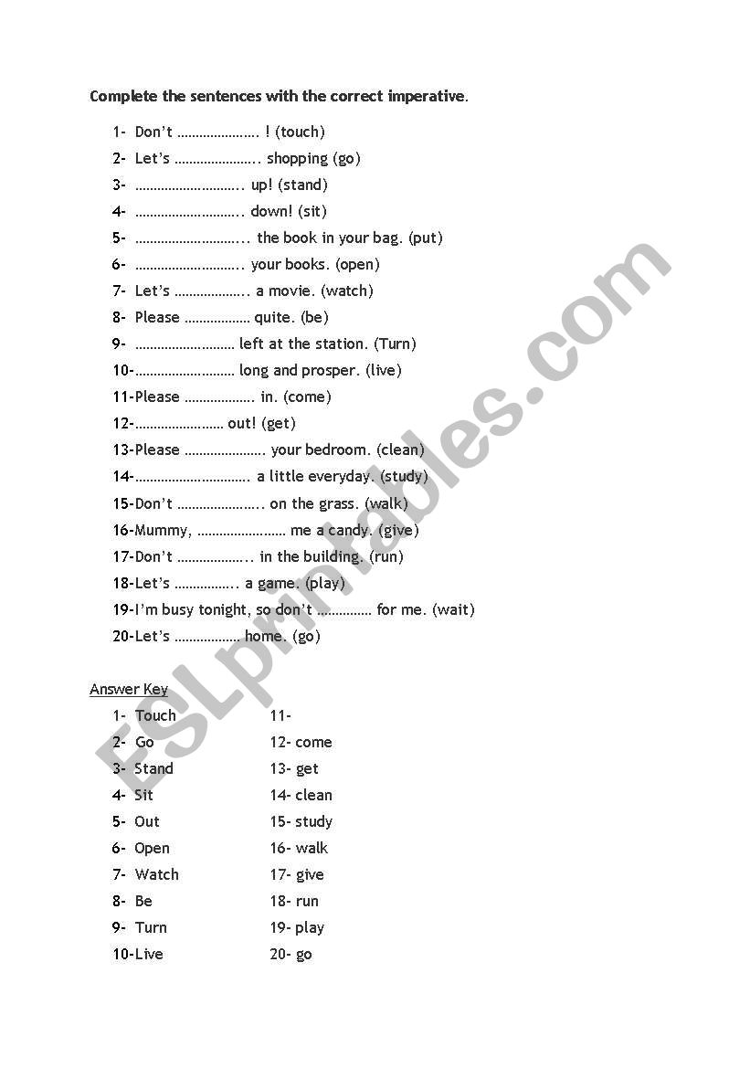 imperative worksheet