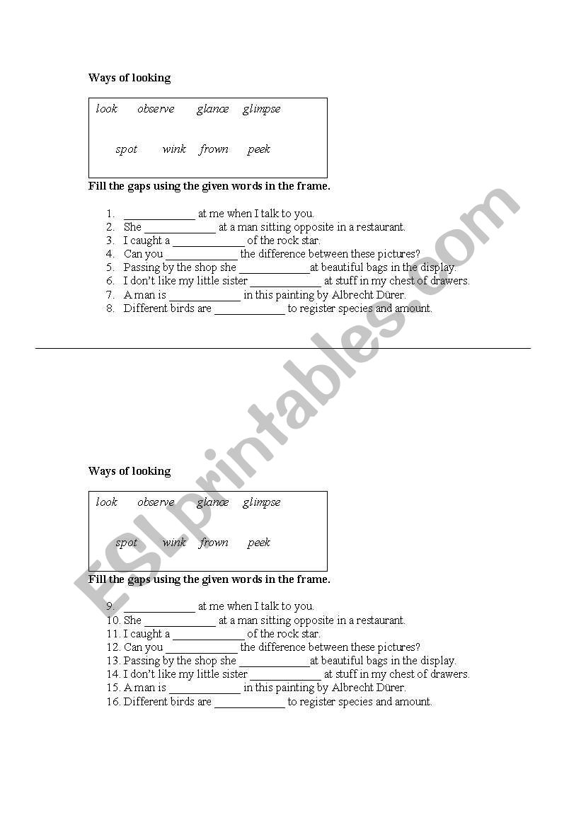 Ways of looking worksheet