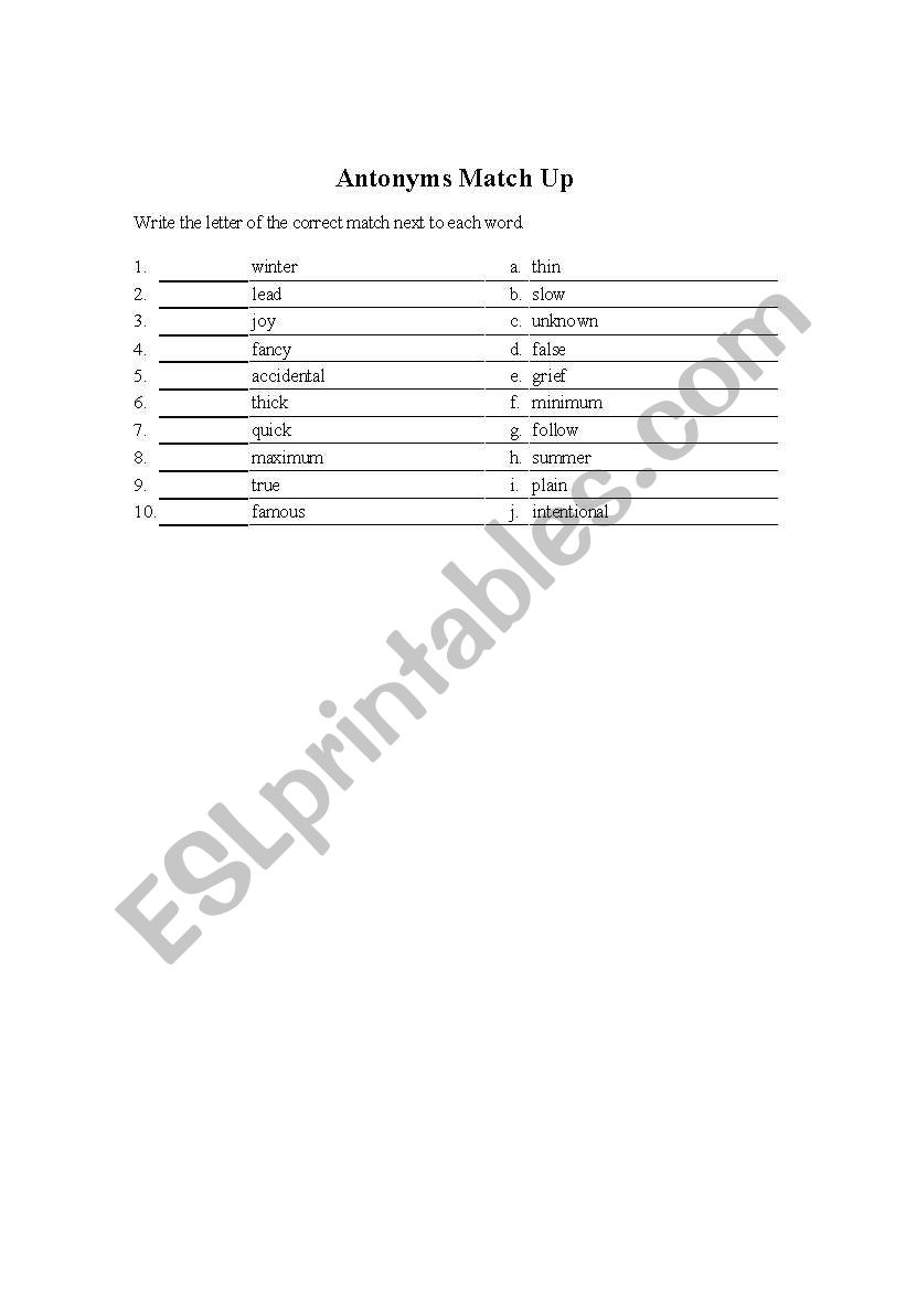 Antonyms Match Up 1 worksheet