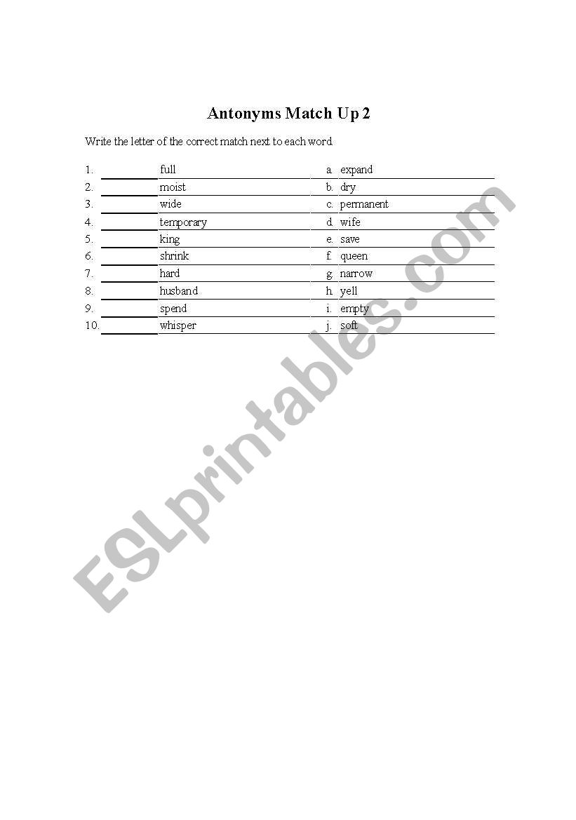 Antonyms Match Up 2 worksheet