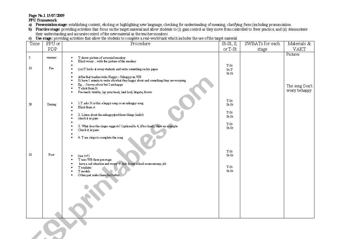 Dont worry be happy worksheet