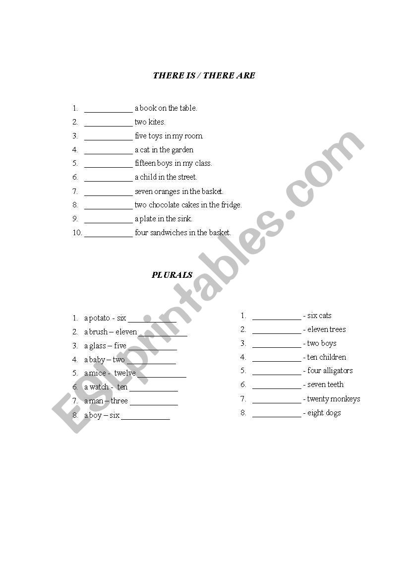 There is / are, plurals worksheet