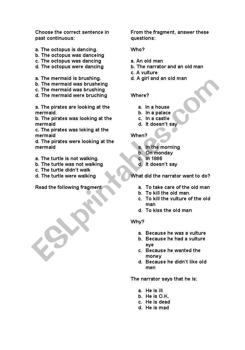 past continuous multiple choice and body parts