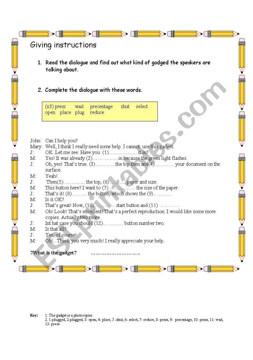 Giving instructions worksheet