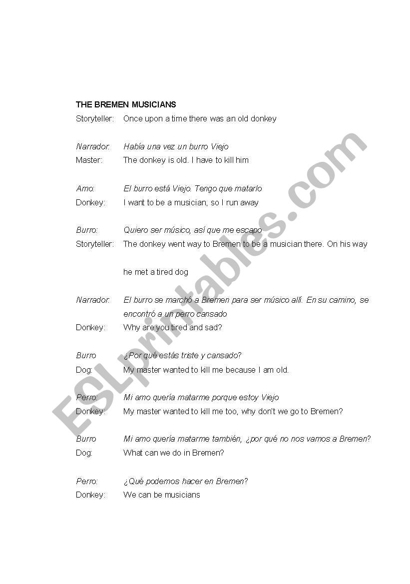 THE BREMEN MUSICIANS worksheet