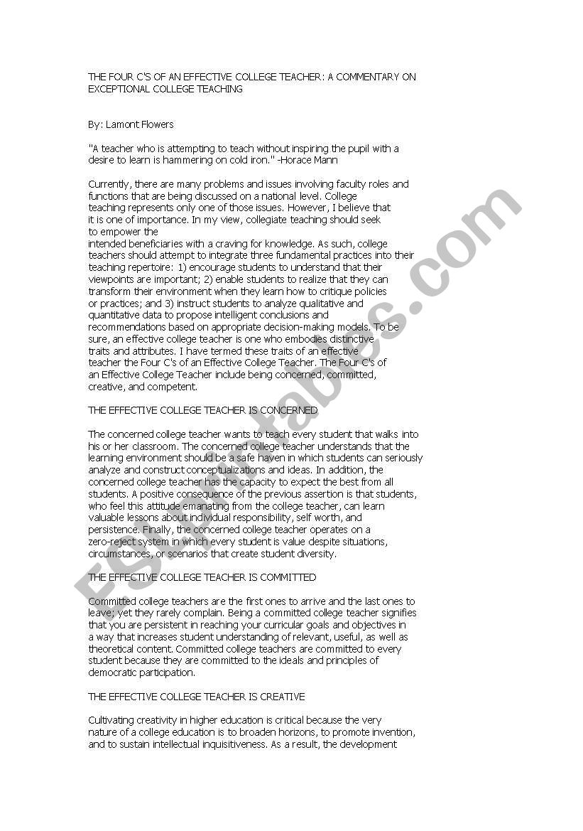 English course worksheet