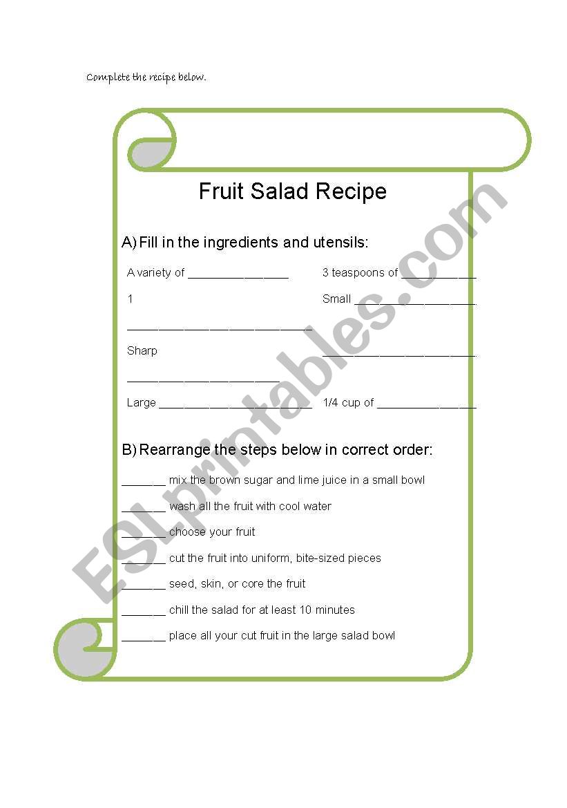 recipe worksheet