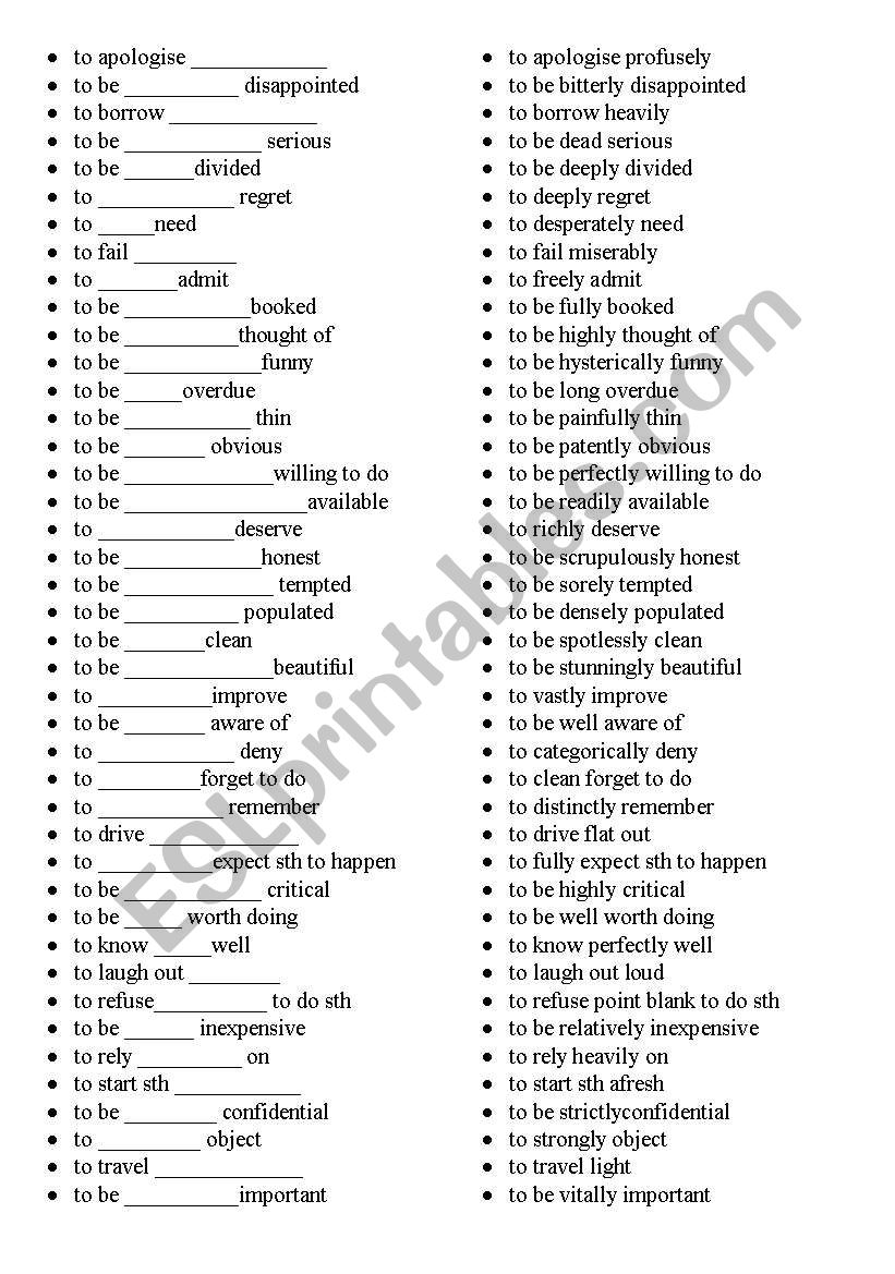 ADVERB combinations  worksheet