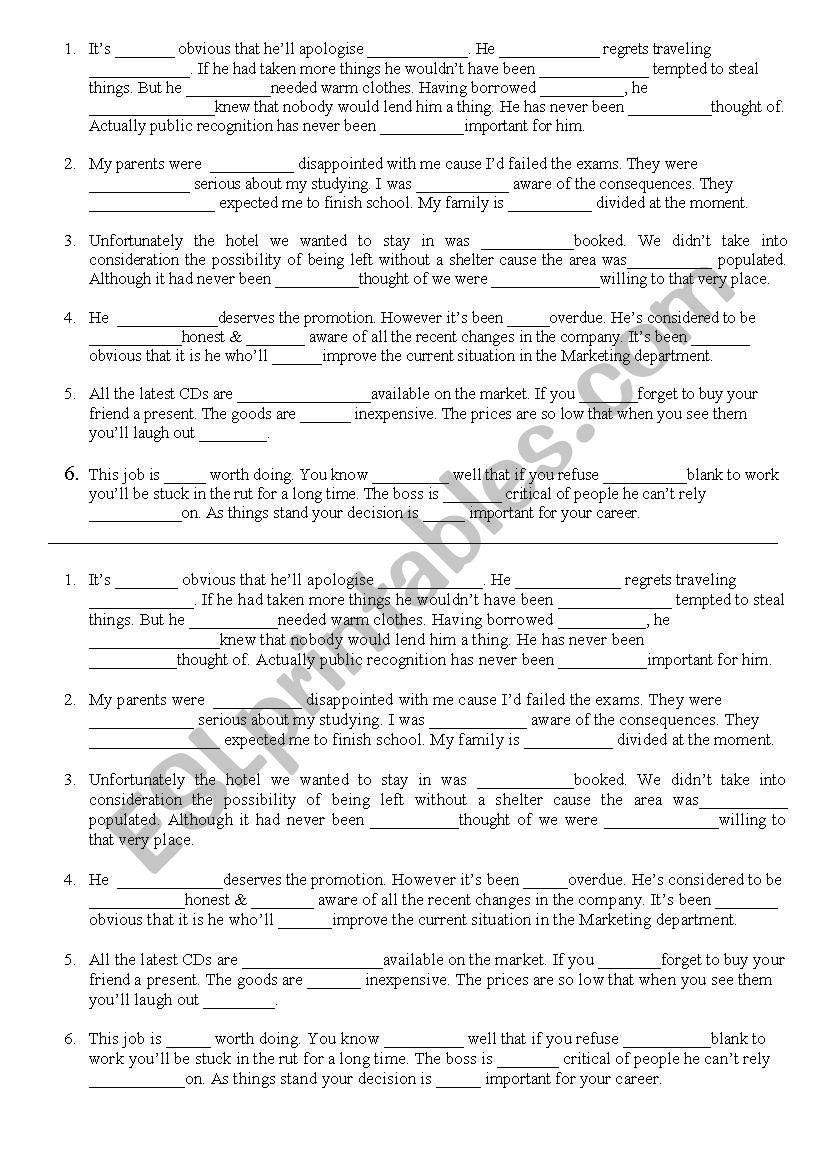 ADVERB combination texts worksheet