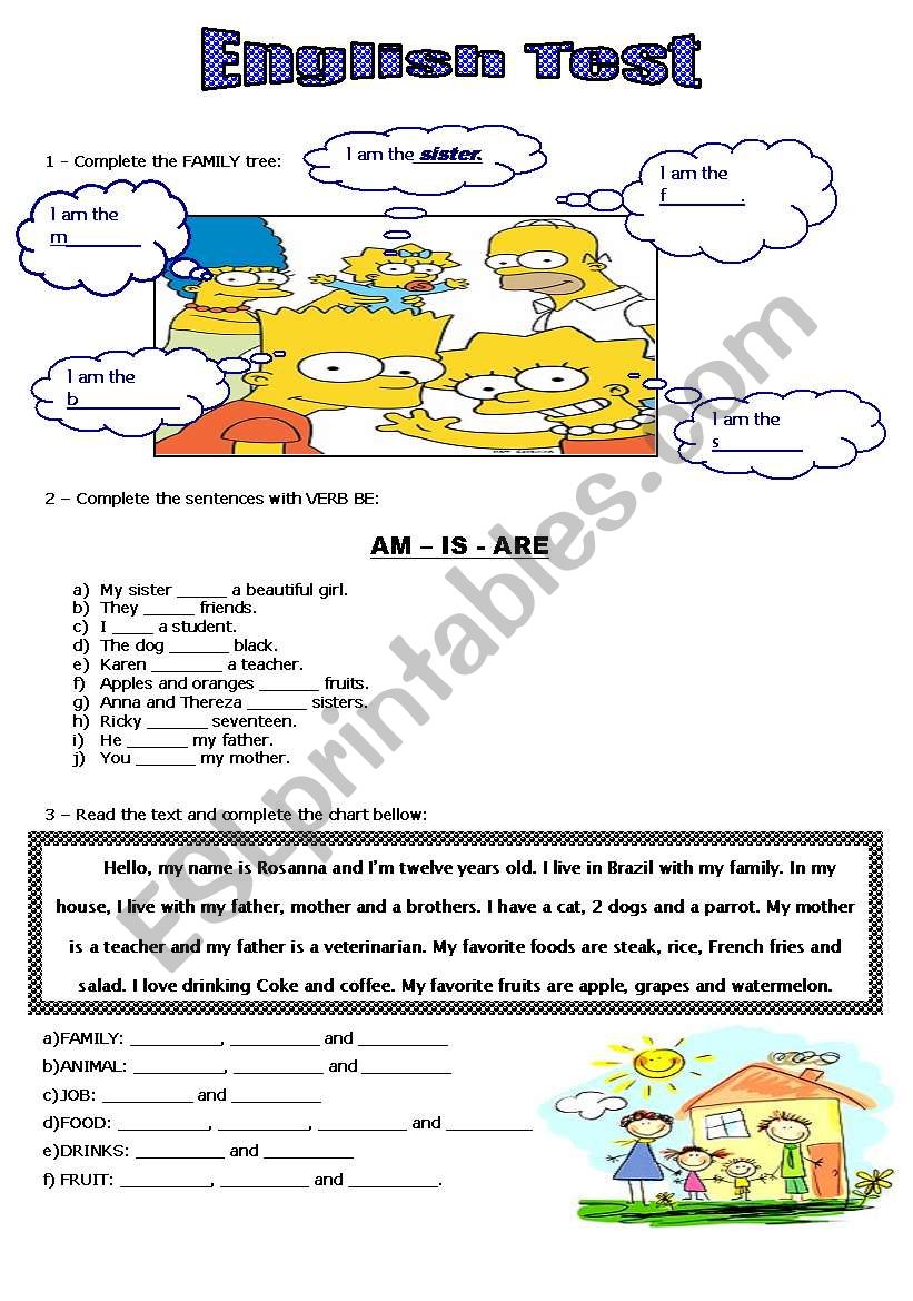 English test - PART I worksheet