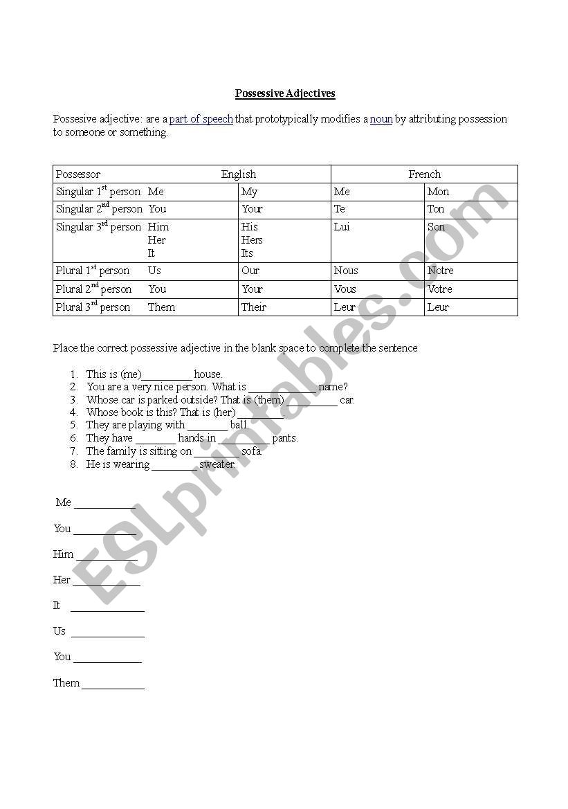 Possessive Adjectives worksheet