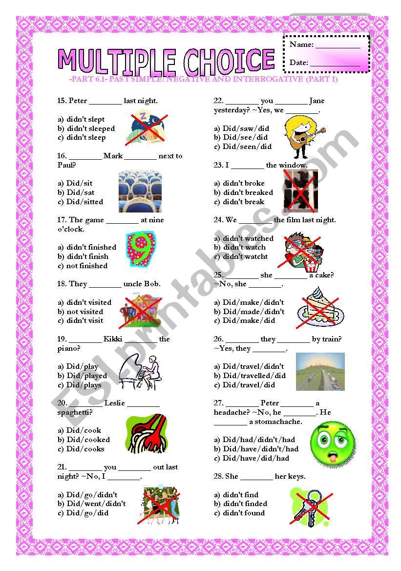 Multiple Choice - Part 6.1 - Past Simple - Negative & Interrogative Part 2