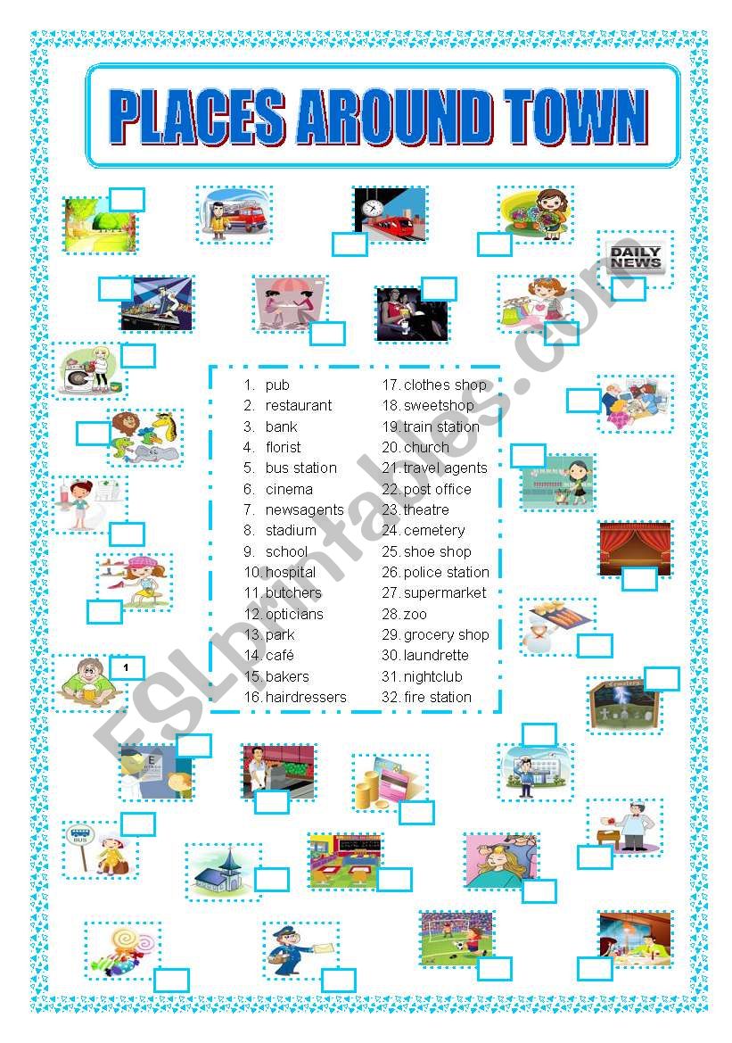 Places around town- matching worksheet