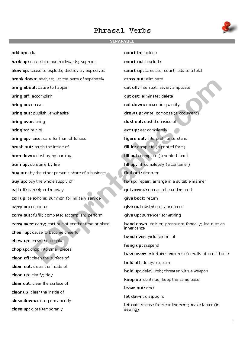 PHRASAL VERBS LIST worksheet