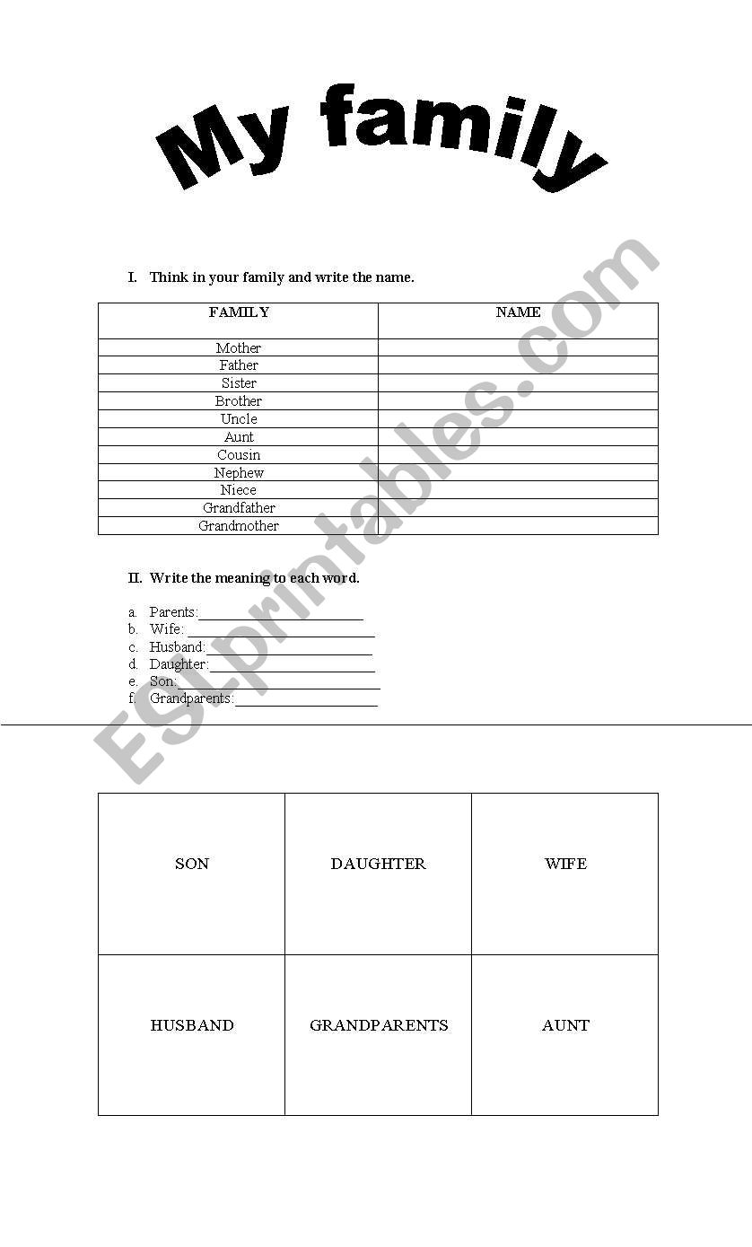 My family worksheet