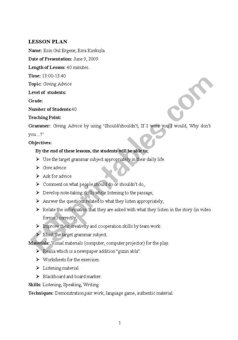 lesson plan worksheet