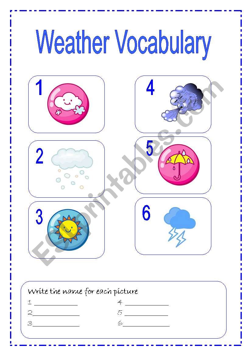 weather vocabulary  - writing worksheet
