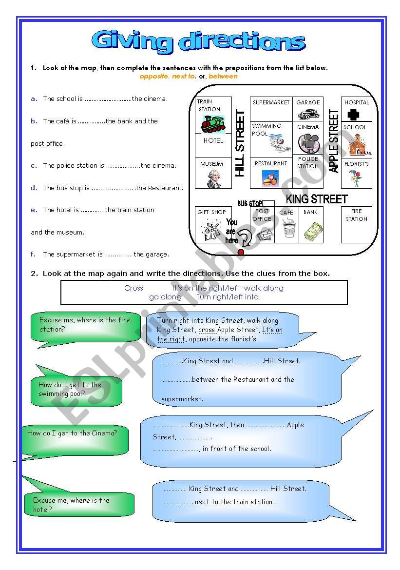 GIVING DIRECTIONS worksheet