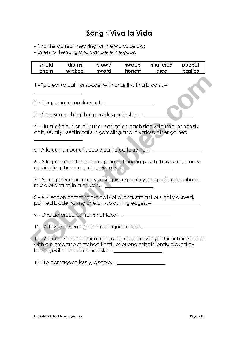 Viva la Vida worksheet