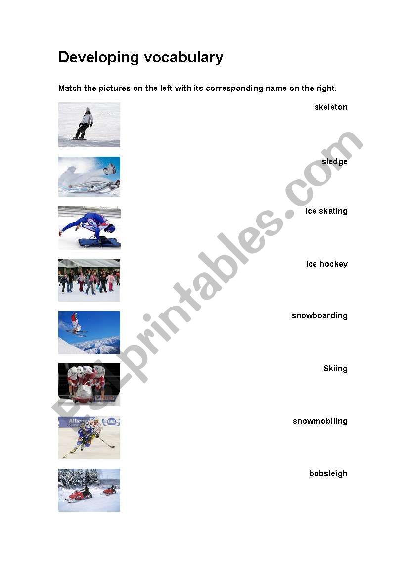winter activities vocabulary worksheet