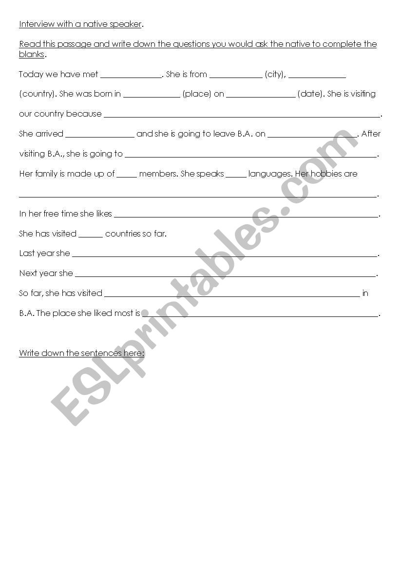 NATIVE SPEAKER AT SCHOOL worksheet