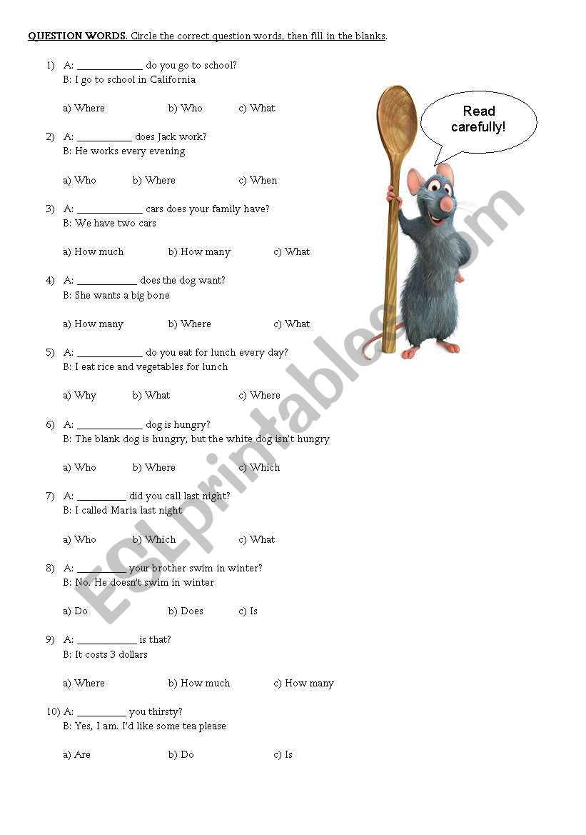 QUESTION WORDS worksheet