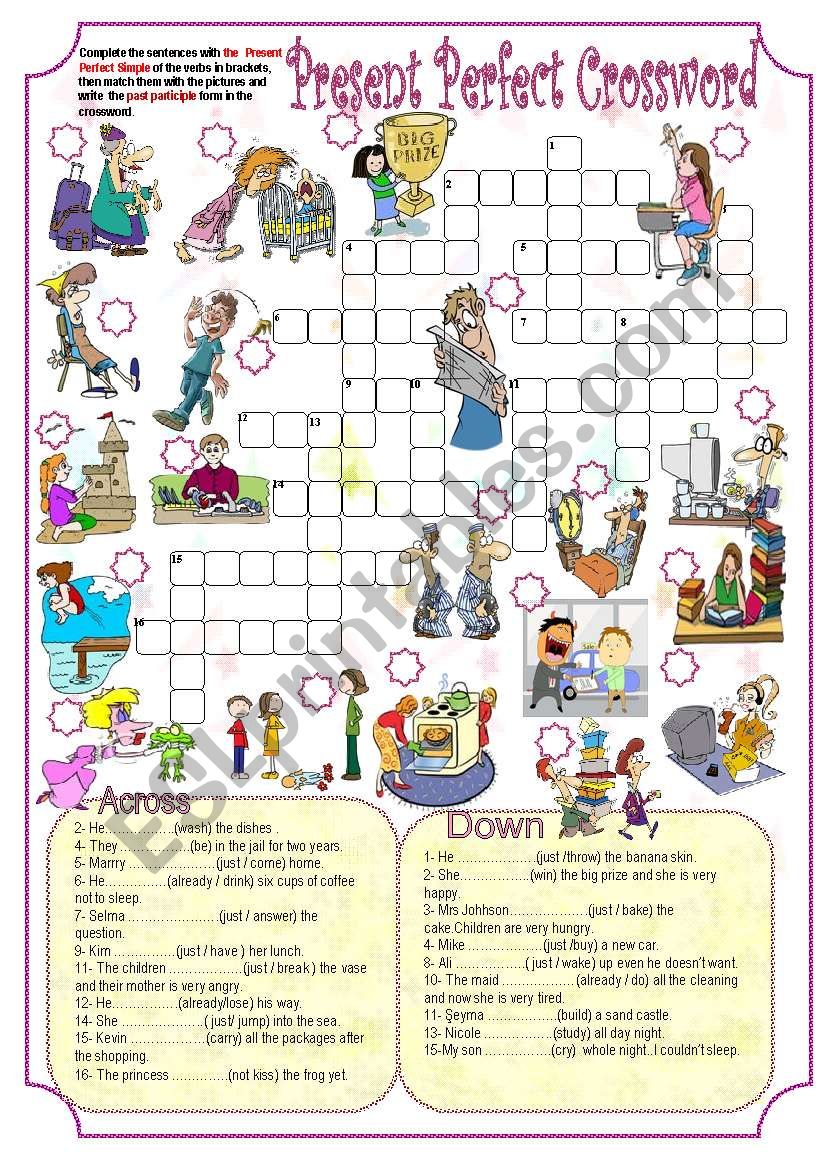 present perfect crossword worksheet