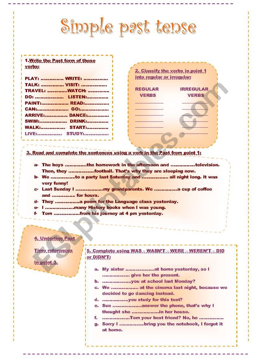 Simple Past activities worksheet