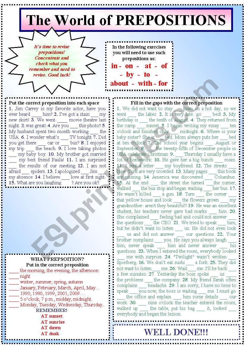 The World of PREPOSITIONS worksheet