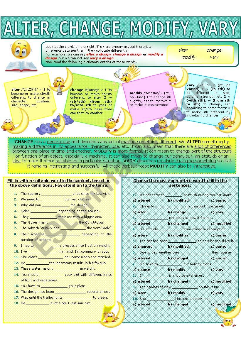 COLLOCATION 36 - ALTER, CHANGE, MODIFY, VARY