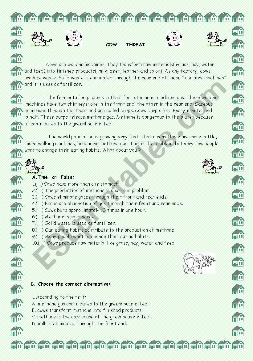 Cows and Greenhouse effect worksheet