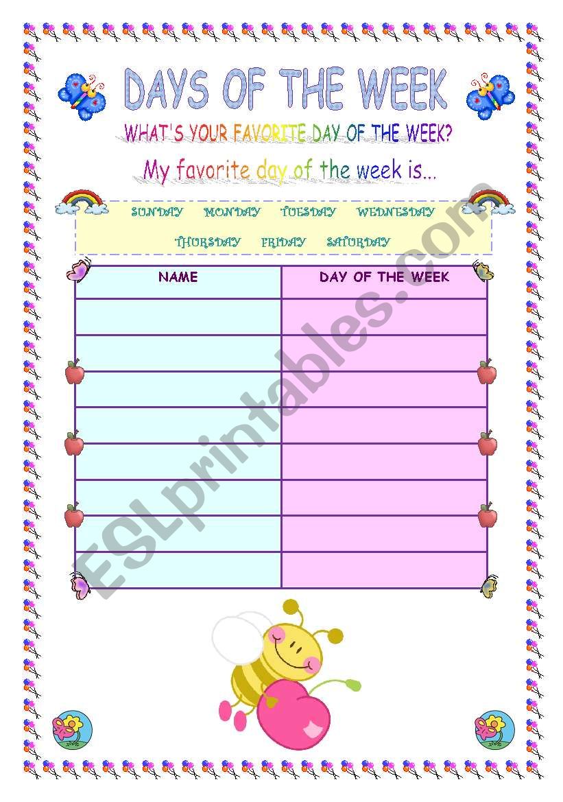 Days of the Week Speaking Activity