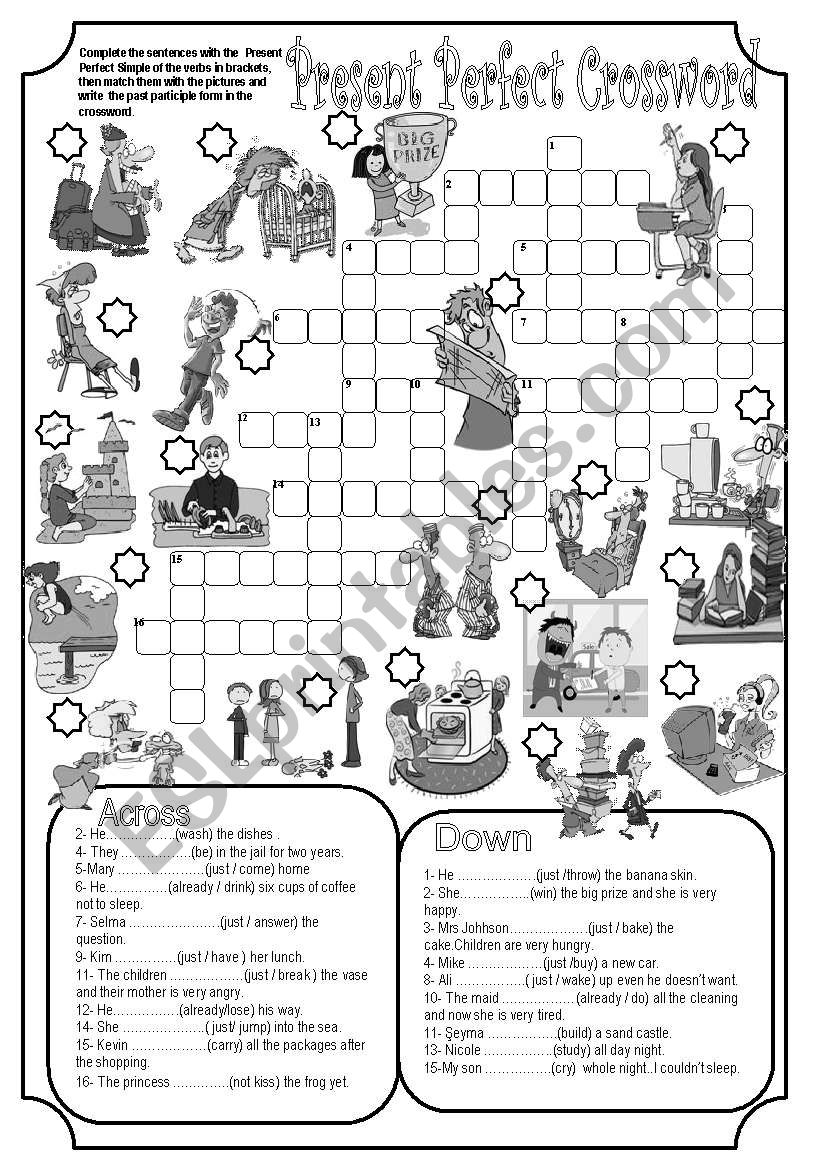 present perfect crossword black and white 