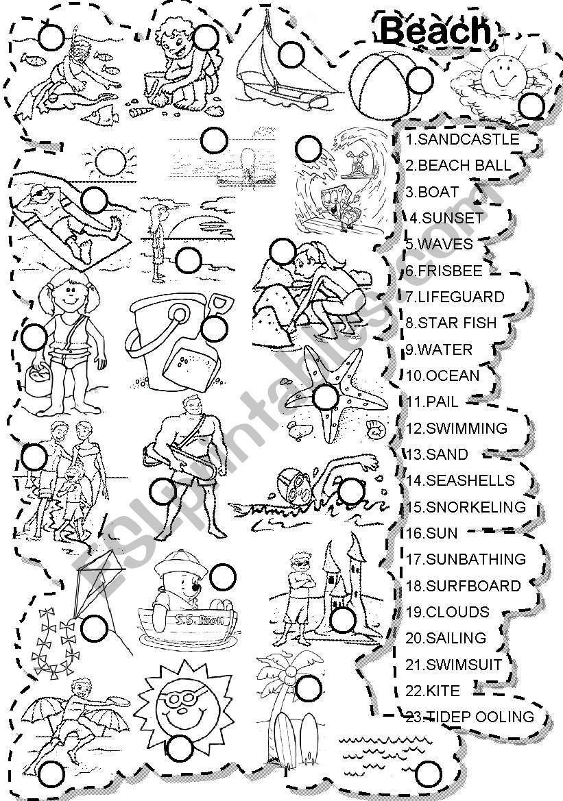 BEACH MATCH and FALLEN PRHASE worksheet