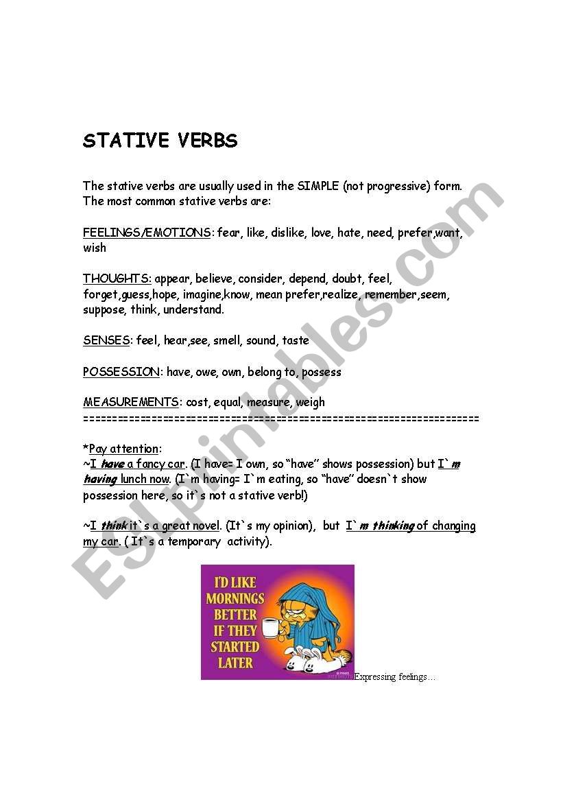 Stative verbs worksheet