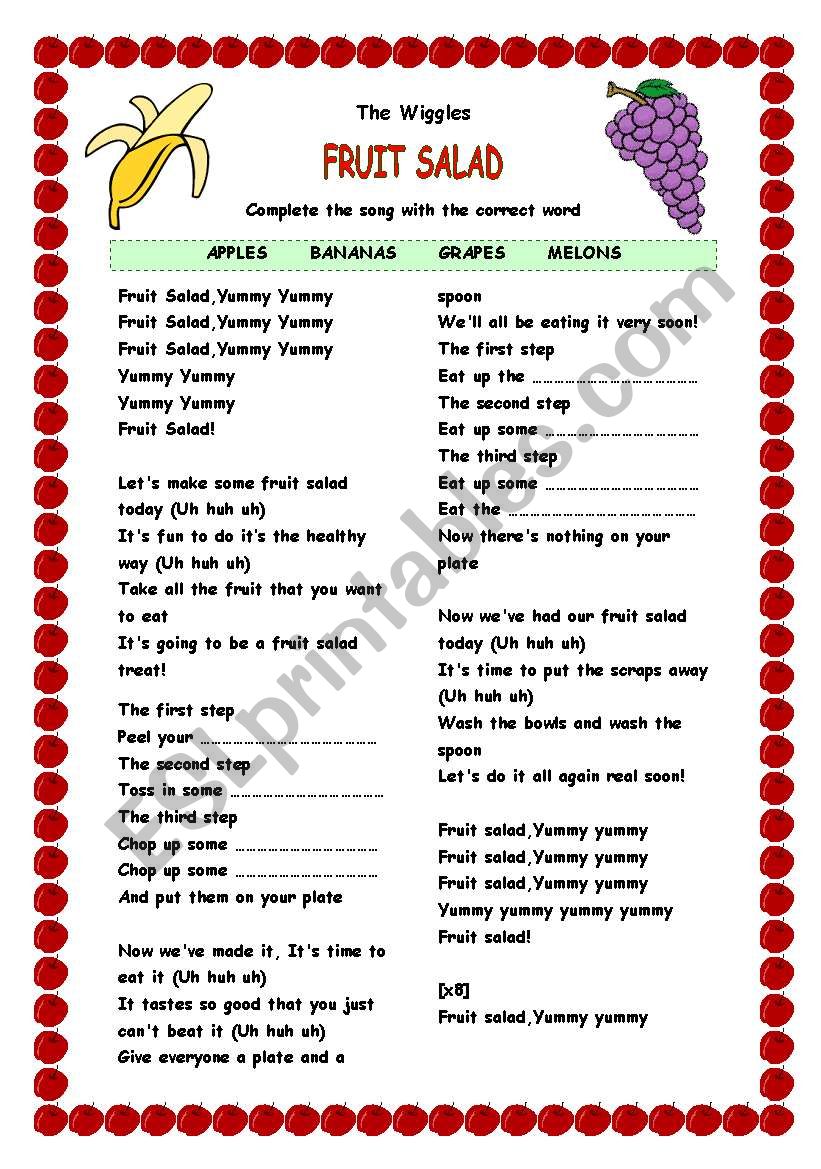 The Wiggles Fruit Salad worksheet