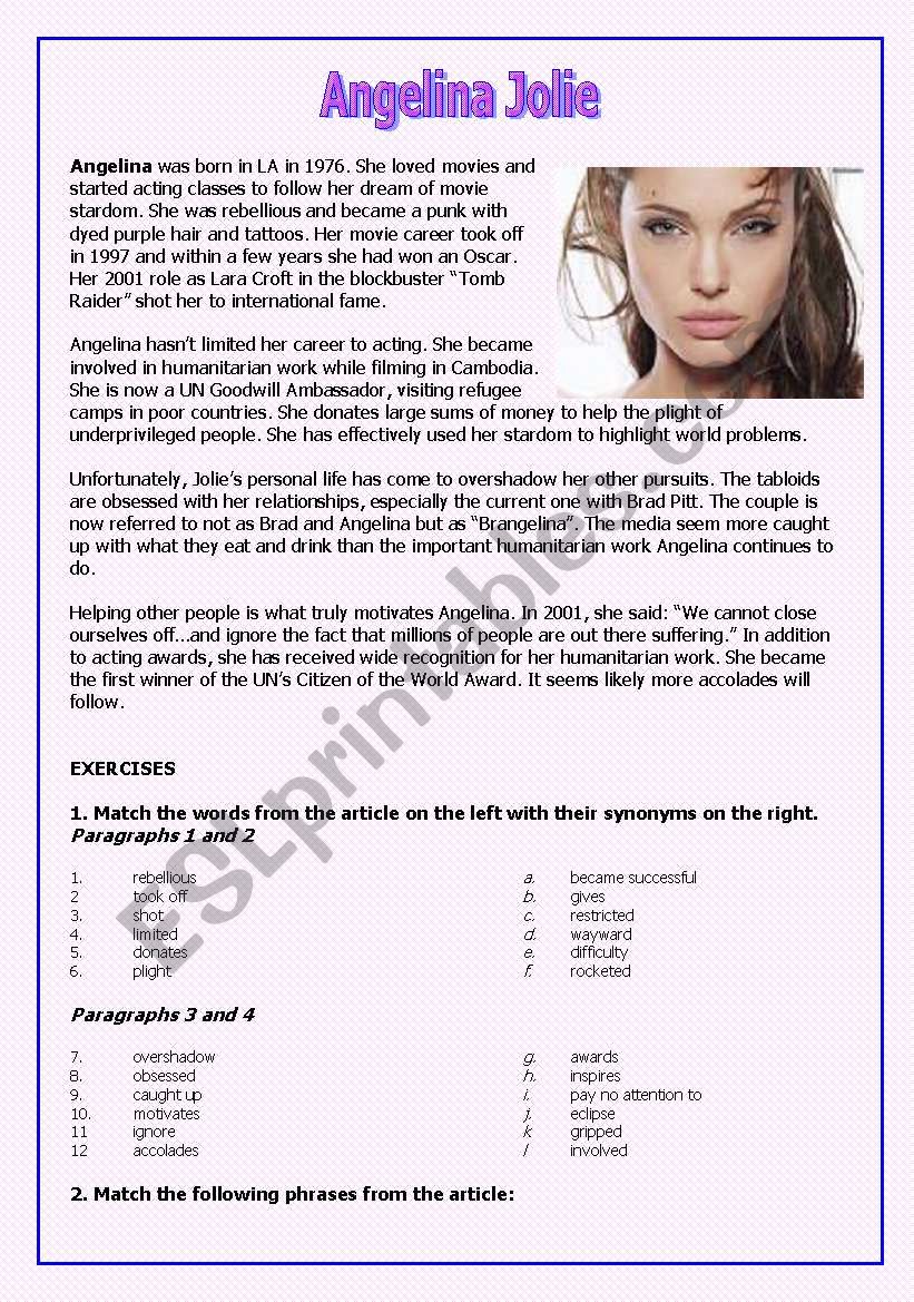 Angelina Jolie worksheet