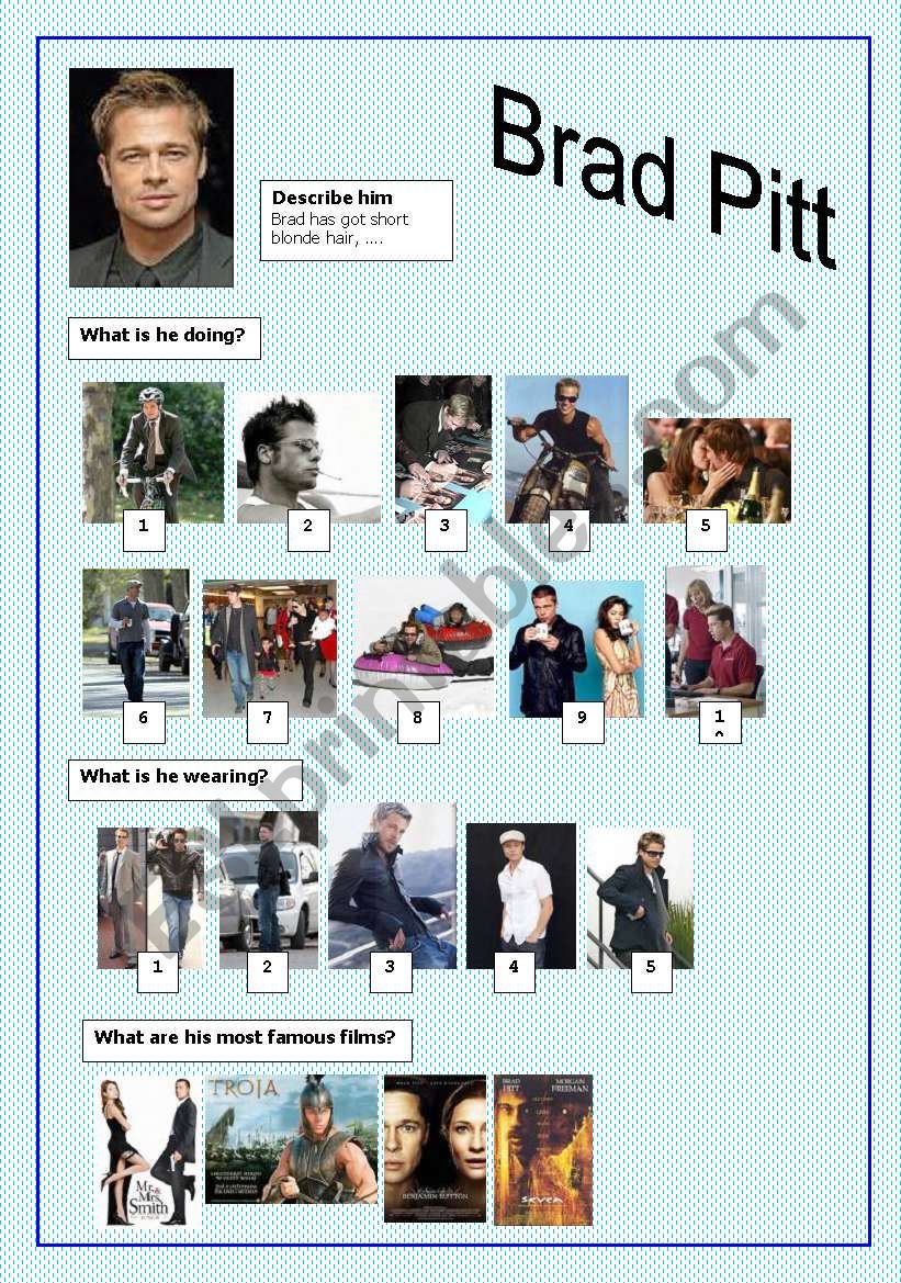 Brad Pitt worksheet