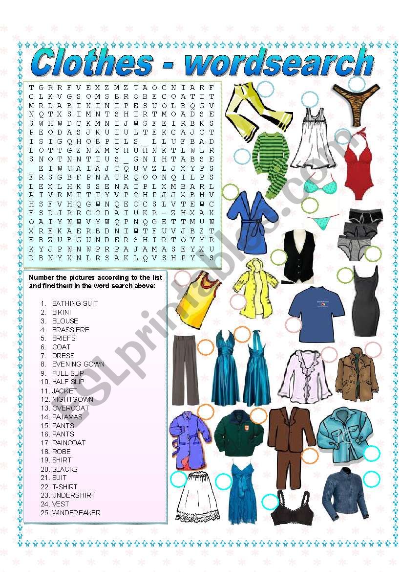 Clothes - Wordsearch & Matching
