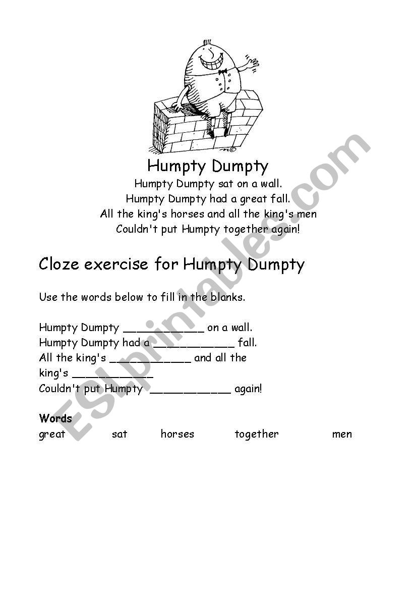 Humpty Dumpty Cloze Activity worksheet