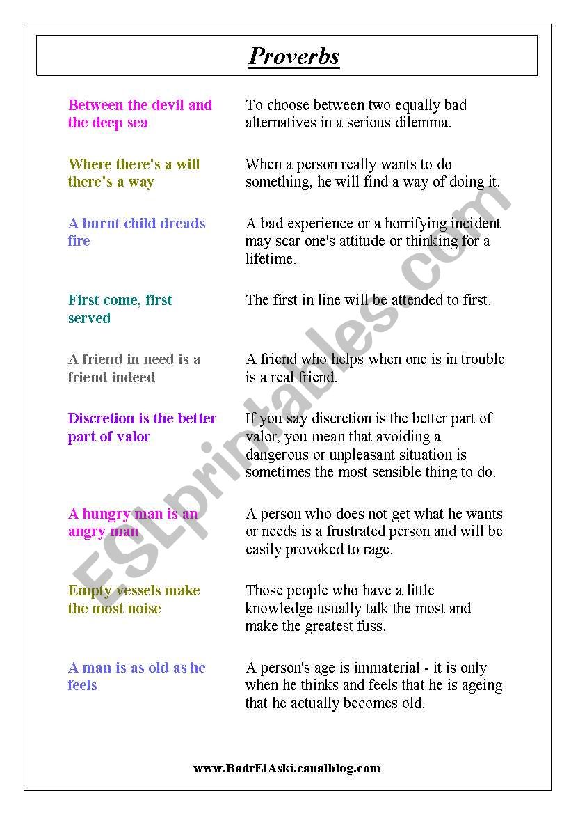 proverbs  worksheet